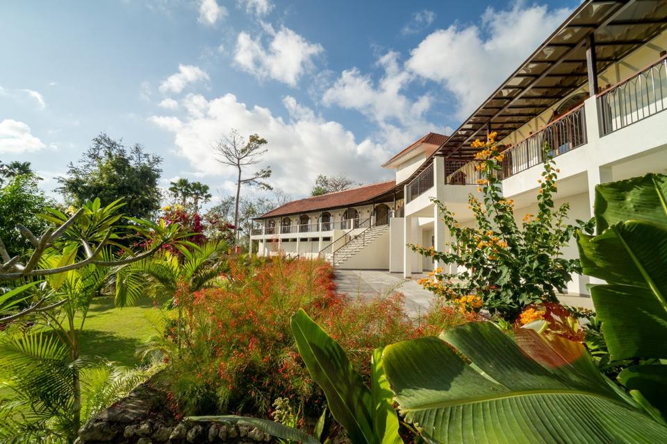 Flowering garden by the main building